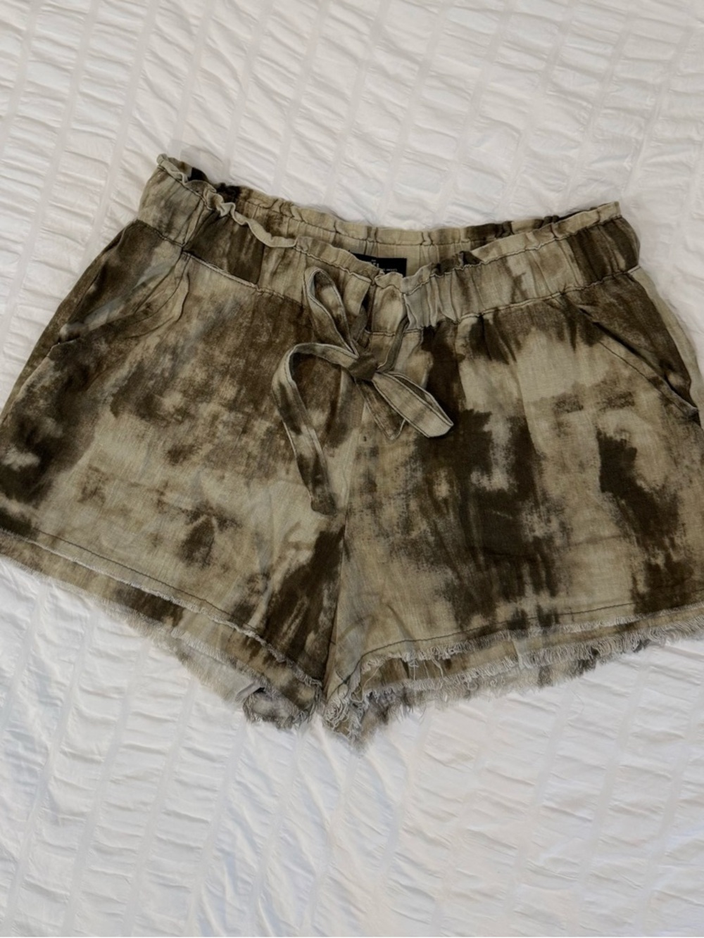 Rewash Olive Tie-Dye High Waist Drawstring Shorts